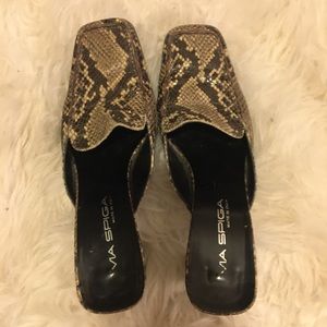 Via Spiga Mule Heels Snakeskin vintage Square Toe